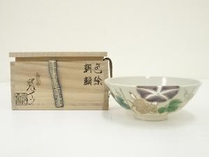 京焼　洛南窯　和泉寛斎造　色絵朝顔茶碗（共箱）